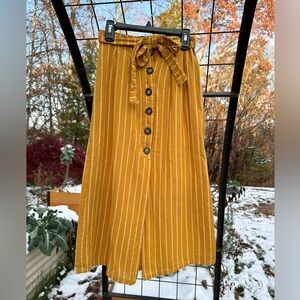 Mustard Yellow Striped Linen Skirt